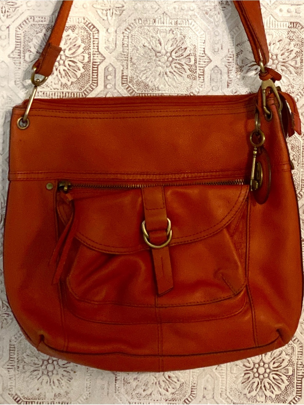 Fossil Burnt Orange Leather Crossbody Shoulder Bag